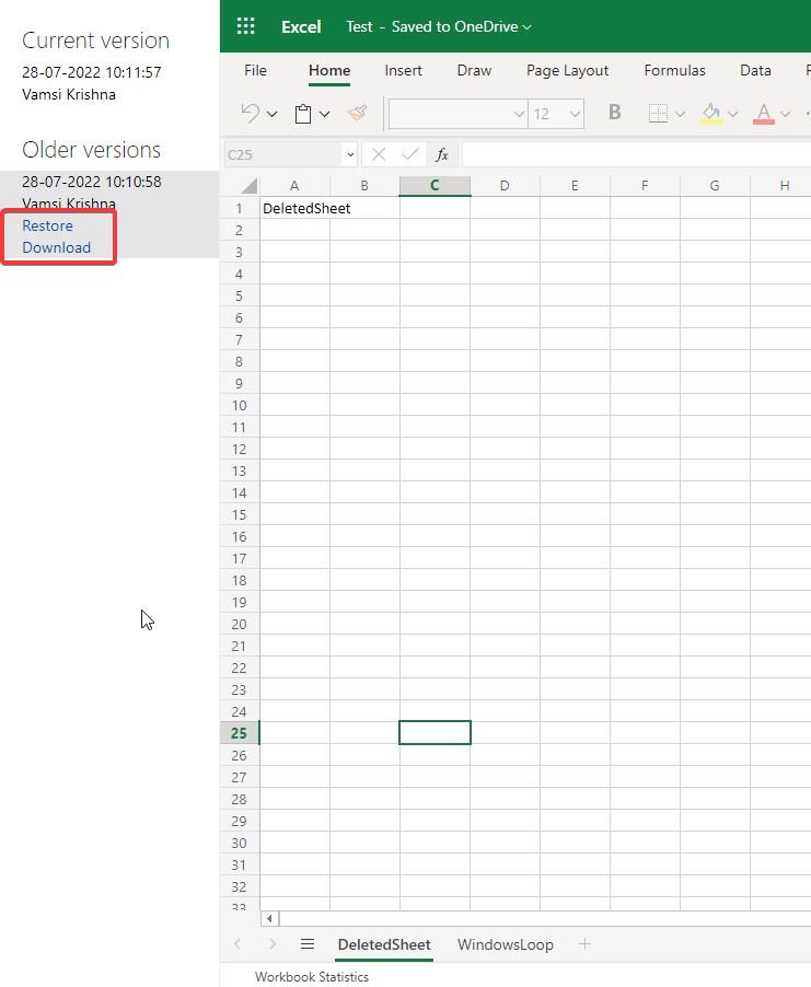 Excelで削除されたシートを回復する